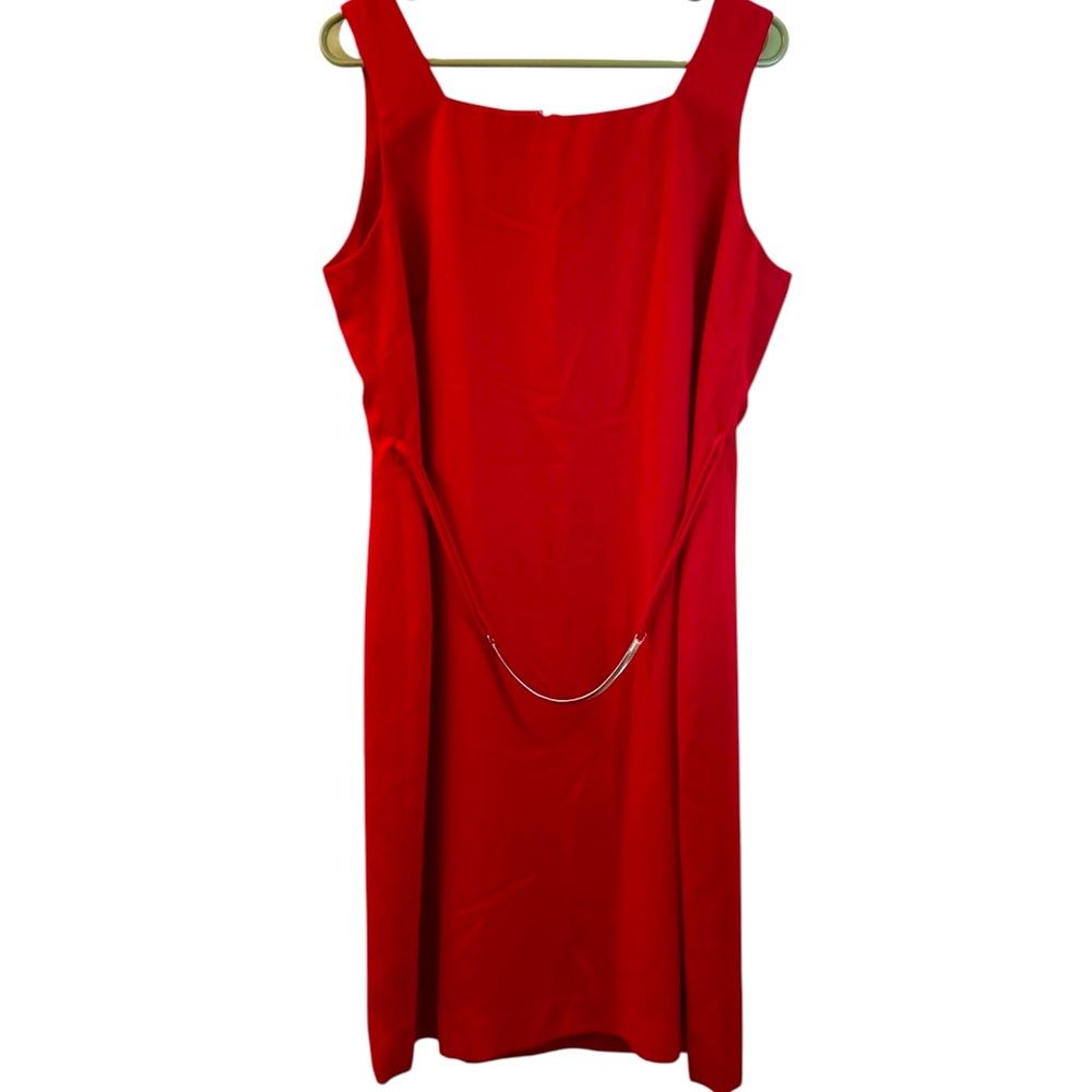 David Warren Dress Sleeveless Red Metallic Sparkle Silver tone Belt WM SZ 14 ♥️